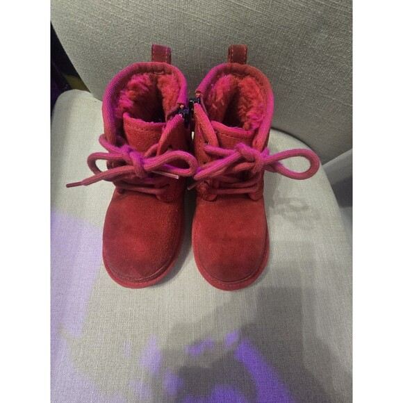 UGG Lemmy II Toddler Boots Red Suede Size 11 • Zip & Lace • Fleece Lined Chukka - Picture 2 of 10